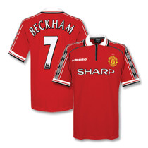 1998-1999 M Utd Home #7 Beckham Retro Soccer Jersey ★★