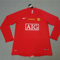 2007-08 M Utd Home Red Long Sleeve Retro Soccer Jersey UCL Version（胸前有绣欧冠决赛小字）