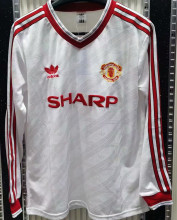 1986-1988 M Utd Away White  Long Sleeve Retro Soccer Jersey