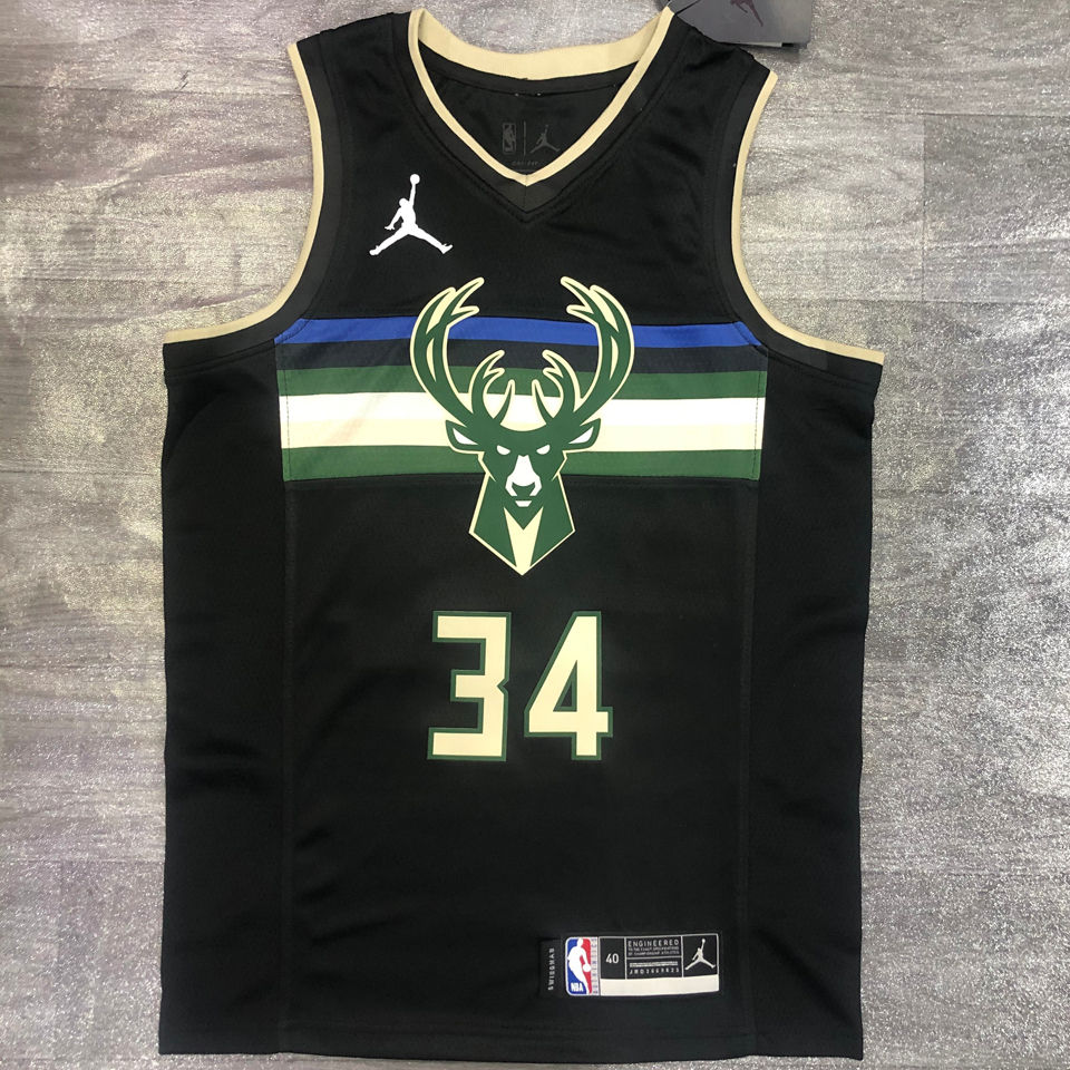 2021 Bucks Jordan Antetokounmpo 34 Black Nba Jerseys Hot Pressed
