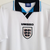 1996 England Home White Retro Soccer Jersey