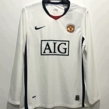 2008/09 M Utd Away White Long Sleeve Retro Soccer Jersey