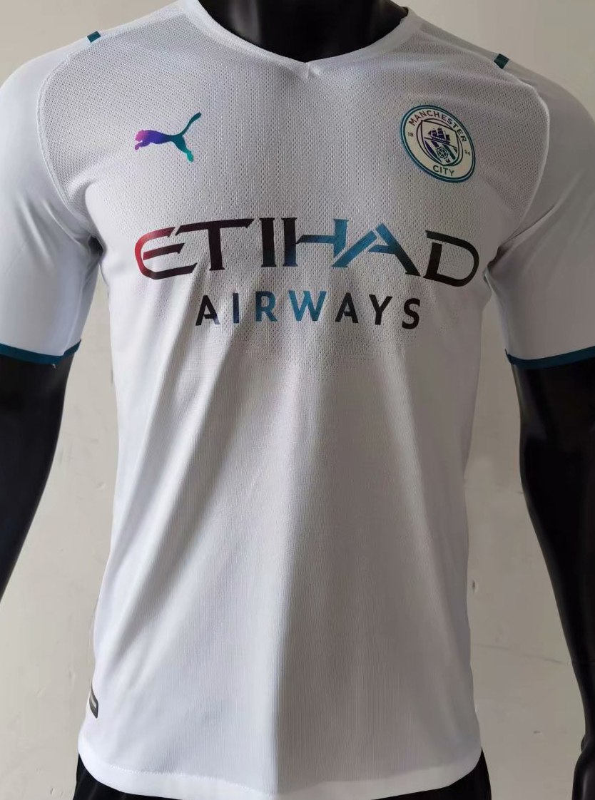 2021/22 Man City Away White Player Version Soccer Jersey