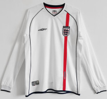 2002 England Home White Retro Long Sleeve Soccer Jersey