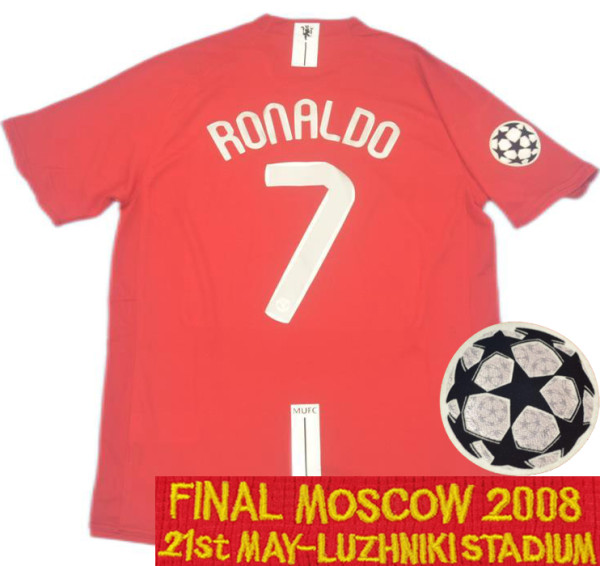 RONALDO #7 2007-08 M Utd Home Red Retro Jersey UCL Version胸前绣欧冠决赛字欧冠字体有球 ★★