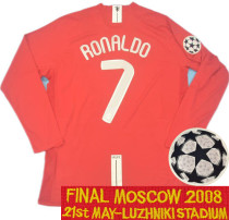 RONALDO #7 2007-08 M Utd Home Red Long Sleeve Retro Jersey UCL Version胸前绣欧冠决赛字欧冠字体有 ★★球
