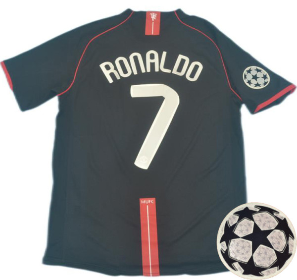 RONALDO #7 2007-08 M Utd Away Black Retro Jersey 欧冠字体右袖欧冠球 ★★