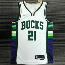 2022 Bucks HOLIDAY # 21 White 75 Years NBA Jerseys 75周年