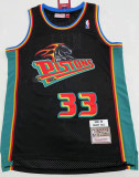 1998/99 Pistons HILL #33 Black Mitchell Ness Retro Jerseys 刺绣