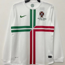 2012 Portugal Away White Long Sleeve Retro Soccer Jersey