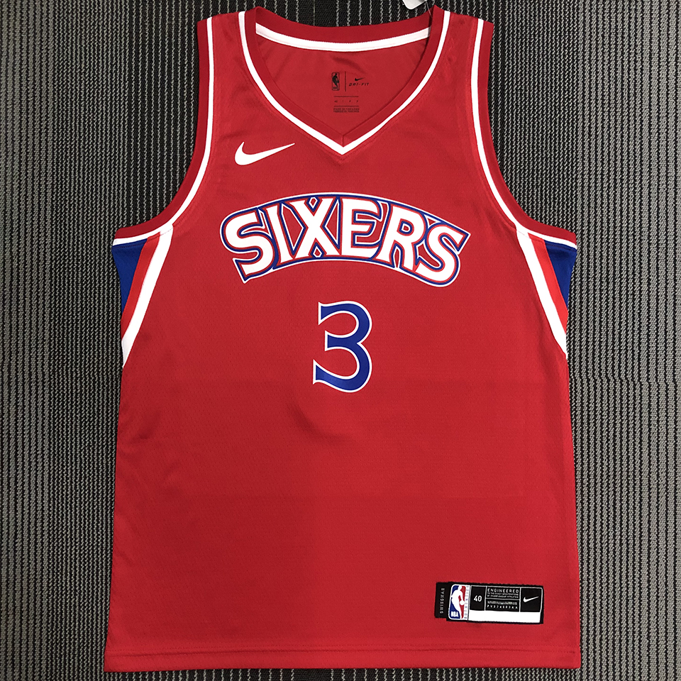 Rookie Philadelphia 76ers Iverson #3 Red NBA Jersey - Kitsociety