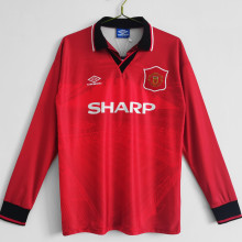 1994/96 M Utd Home Red Long Sleeve Retro Soccer Jersey