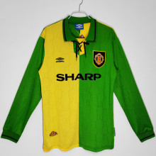 1992/94 M Utd Yellow And Green Long Sleeve Retro Soccer Jersey