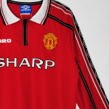 1998/99 M Utd Home Red Long Sleeve Retro Soccer Jersey