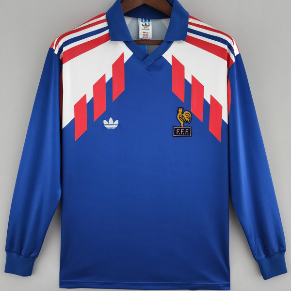 1988/90 France Home Long Sleeve Retro Soccer Jersey