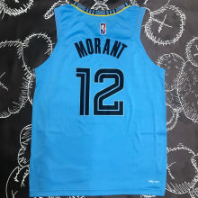 2022 Grizzlies MORANT #12 AU Player Version Blue 75 Years NBA Jerseys 密绣
