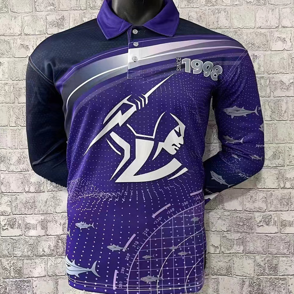 NRL Long Sleeve Fishfinder Fishing Polo Tee Shirt - Melbourne Storm 