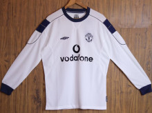 2000 M Utd Away White Long Sleeve Retro Soccer Jersey