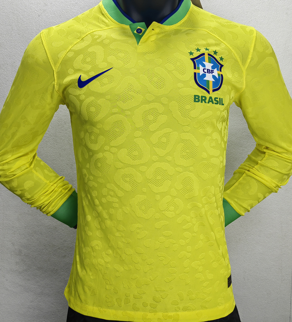 Player Version 2022 Brazil Home Long Sleeve Jersey - Kitsociety