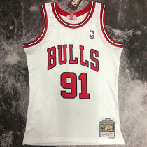 1997/98 Bulls RODMAN #91 White Retro NBA Jerseys 热压