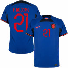F.DE JONG #21 NL1:1 Quality Away Blue Fans Jersey 2022/23