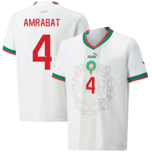 AMRABAT #4 Morocco Away White Fans Jersey 2022/23