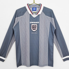 1996 England Away Grey Retro Long Sleeve  Jersey