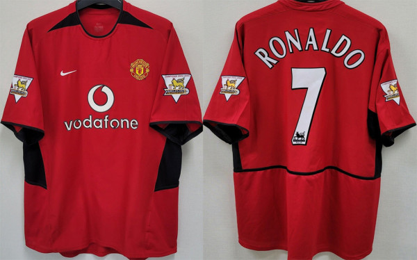 RONALDO #7 M Utd Home Retro Jersey 2002/04 (Have Patch 带CHAMPIONS 2002-2003 金 英超双臂章 FA Premier League Font 英超字体 ) ★★