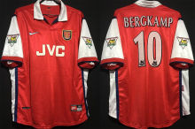 BERGKAMP #10 ARS Home Retro Jersey 1998/99 (Have Patch 带 1997-1998 金双臂章 FA Premier League Font 英超字体 )