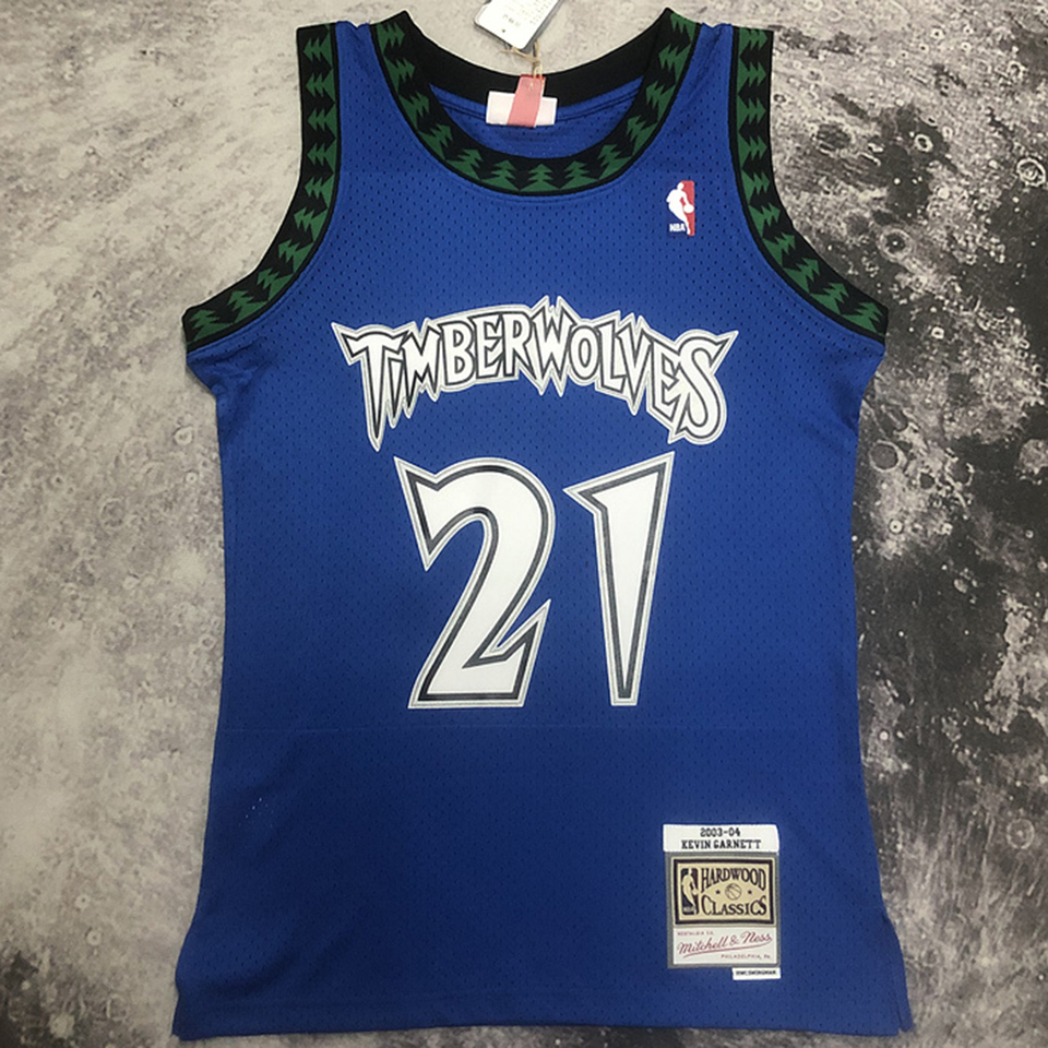 2003/04 Timberwolves GARNETT #21 Retro Blue NBA Jerseys热压