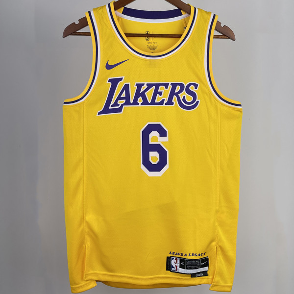 2023/24 Lakers JAMES #6 Yellow NBA Jerseys 热压