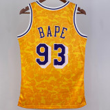 1993 Lakers BAPE×M&N #93 Yellow NBA Jerseys