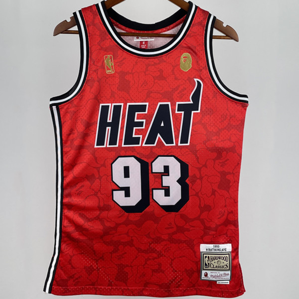 1993 Miami Heat BAPE×M&N #93 Red NBA Jerseys