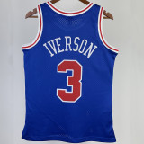 1996/97 76ers IVERSON #3 Blue Retro NBA Jerseys 热压