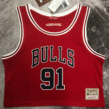 Bulls RODMAN #91 Retro Red NBA Girl Jersey