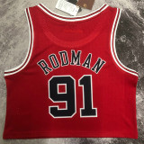 Bulls RODMAN #91 Retro Red NBA Girl Jersey