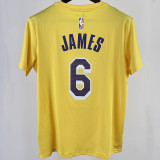2023/24 Lakers JAMES #6 Yellow Training  Short sleeve  NBA Jersey