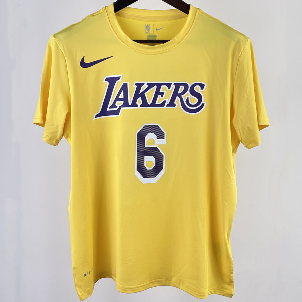 2023/24 Lakers JAMES #6 Yellow Training  Short sleeve  NBA Jersey