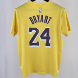 2023/24 Lakers BRYANT #24 Yellow Training  Short sleeve  NBA Jersey