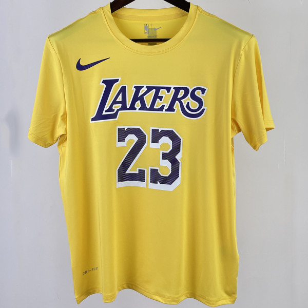 2023/24 Lakers JAMES #23 Yellow Training  Short sleeve  NBA Jersey
