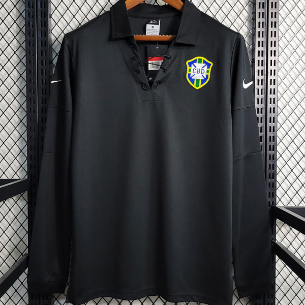 2004 Brazil Special Edition Black Retro Long Sleeve Jersey