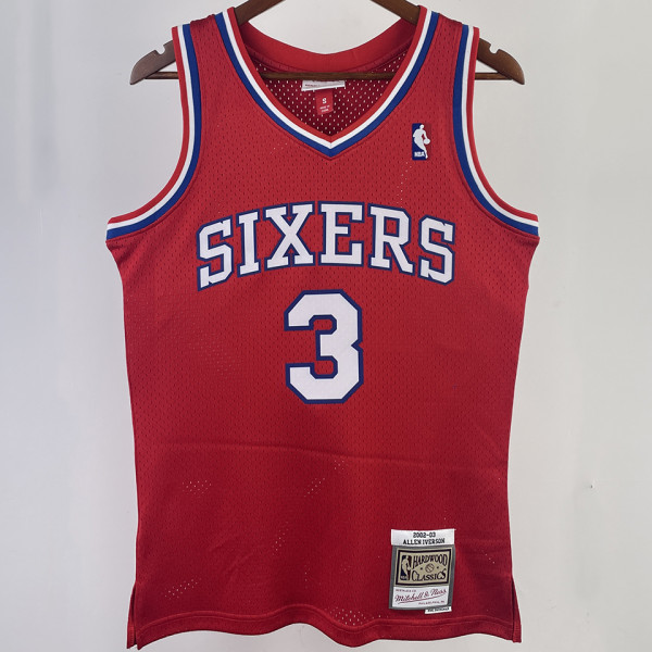 2002/03 76ers IVERSON #3 Red Retro NBA Jerseys 热压