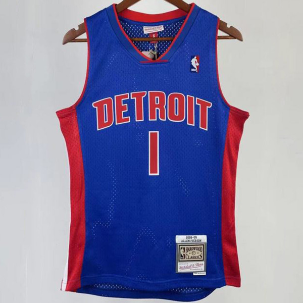 2008/09 Pistons IVERSON #1 Blue Retro NBA Jerseys 热压