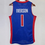 2008/09 Pistons IVERSON #1 Blue Retro NBA Jerseys 热压