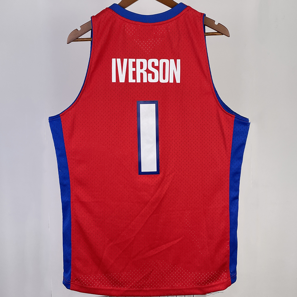 2008/09 Pistons IVERSON #1 Red Retro NBA Jerseys 热压
