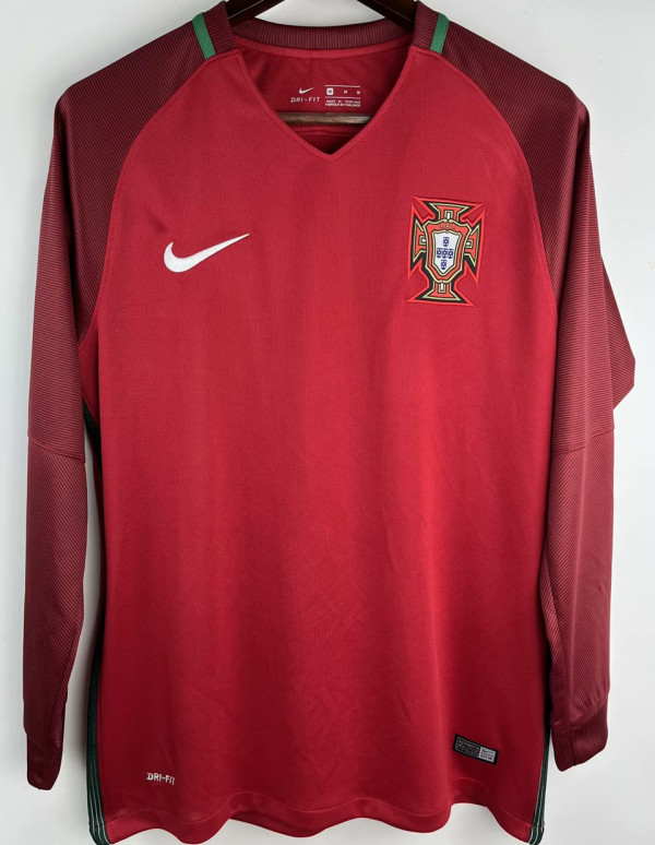 2016 Portugal Home Retro Long Sleeve Soccer Jersey