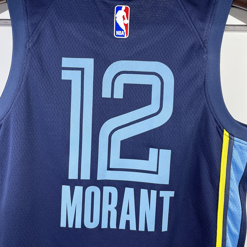 2023/24 Grizzlies MORANT #12 Sapphire Blue Kids NBA Jersey 热压