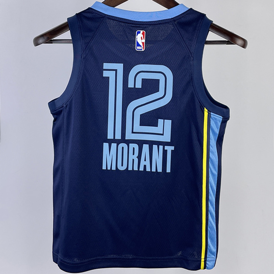 2023/24 Grizzlies MORANT #12 Sapphire Blue Kids NBA Jersey 热压