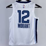 Grizzlies MORANT #12 White Kids NBA Jersey 热压
