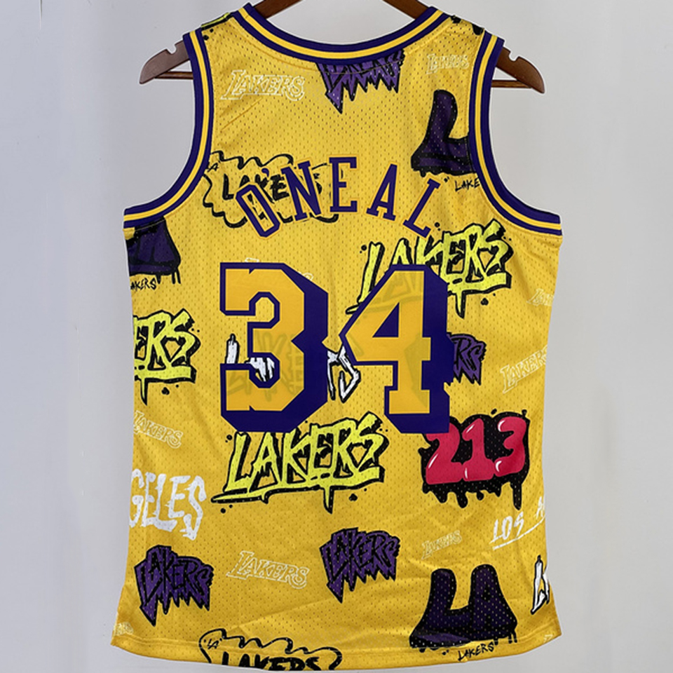 1996/97 Lakers ONEAL #34 Yellow Retro NBA Jerseys 热压